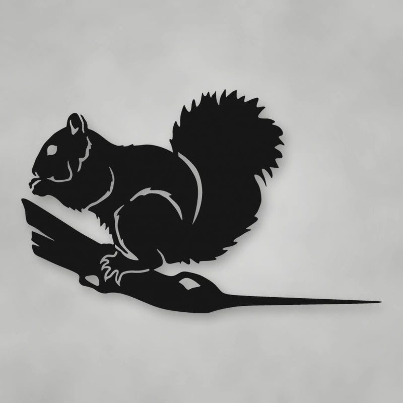 Squirrel Metal Tree Sign shown in Matte Black powder coat finish.