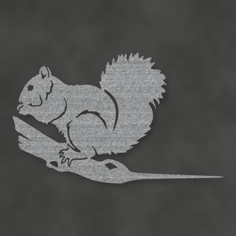 Squirrel Metal Tree Sign Raw Steel / Rust animated finish preview Shopify Ready.