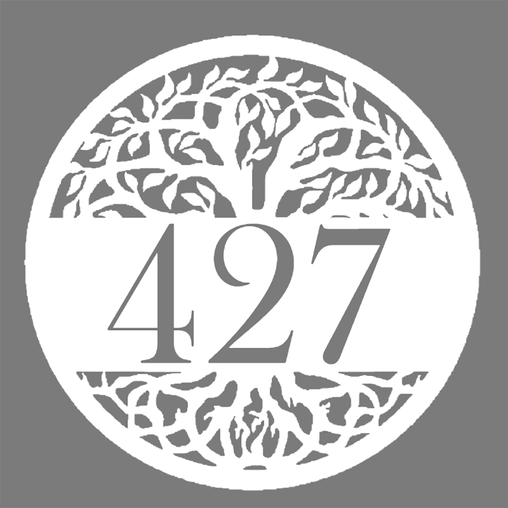 Tree of Life Metal Address Sign white with 427 personalization on gray background