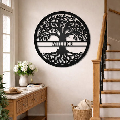 Tree Of Life With Personalized Name Metal Sign – Beautiful Family Name Customized Steel Wall Art