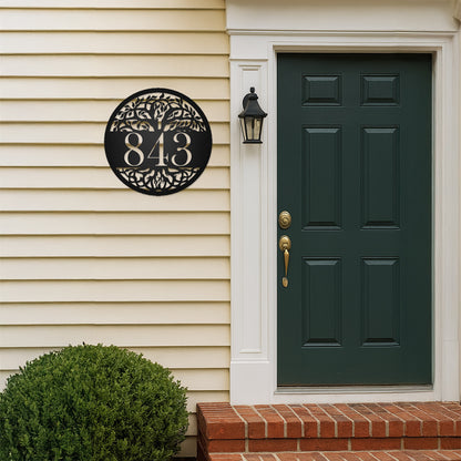 Personalized Tree Of Life Round Metal Address Sign – Indoor/Outdoor Custom Steel House Number