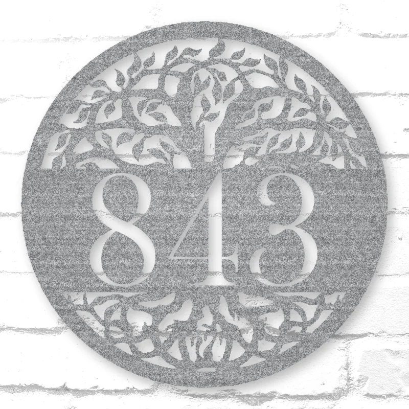 Personalized Tree Of Life Round Metal Address Sign Raw Steel / Rust animated finish preview Shopify Ready.