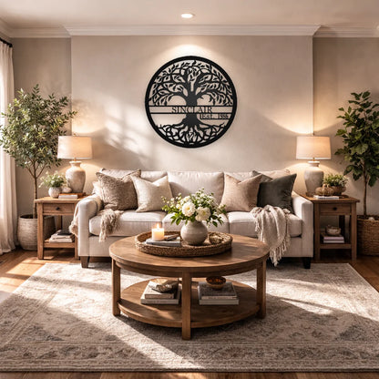 Tree Of Life With Established Date Personalized Name Metal Sign – Rustic Steel Décor