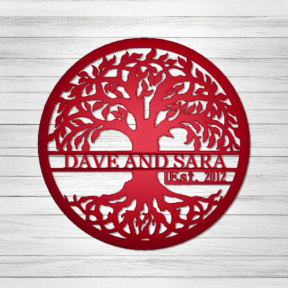 Tree Of Life With Established Date Personalized Name Metal Sign – Rustic Steel Décor