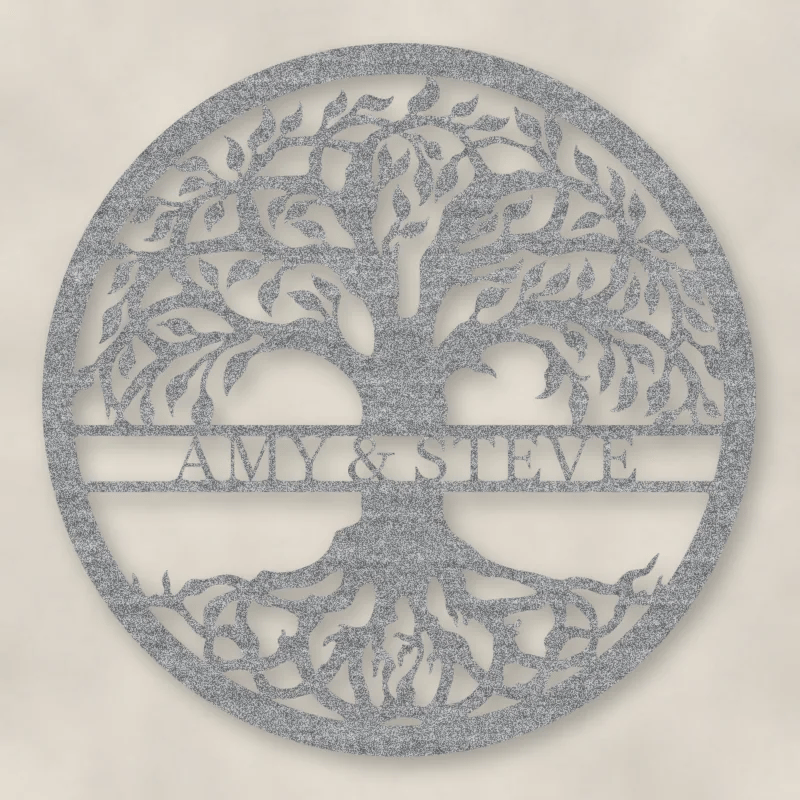 Tree Of Life With Personalized Name Metal Sign Raw Steel / Rust animated finish preview Shopify Ready.