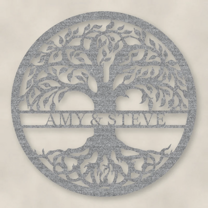 Tree Of Life With Personalized Name Metal Sign Raw Steel / Rust animated finish preview Shopify Ready.