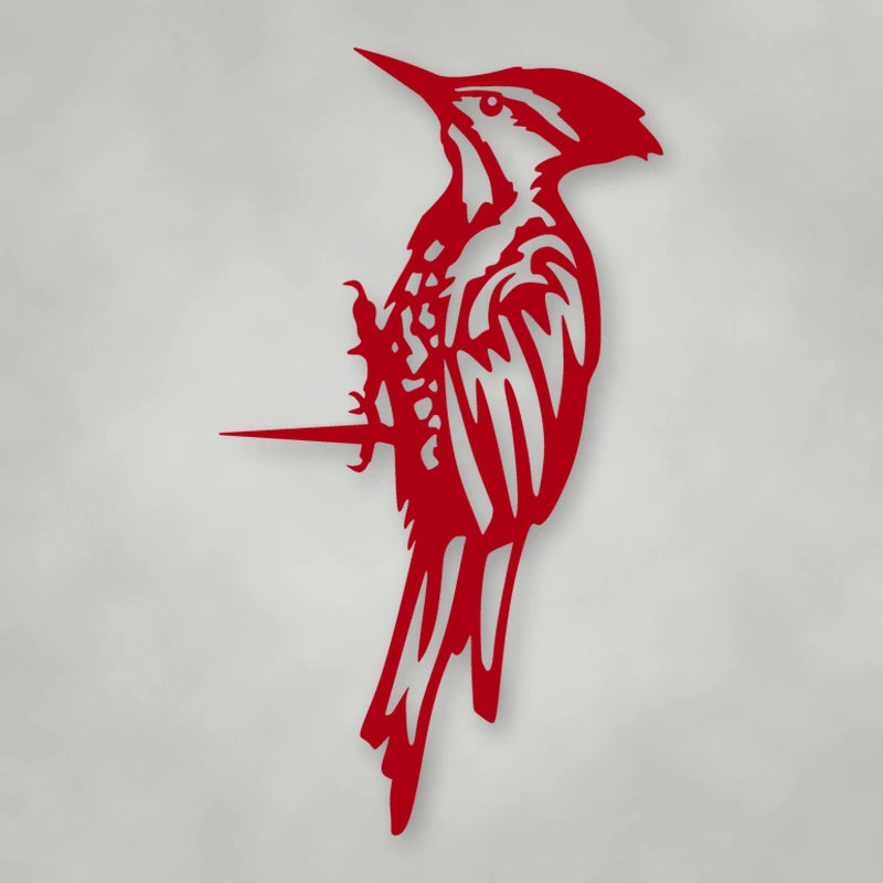 Woodpecker Metal Tree Sign shown in Gloss Red powder coat finish.
