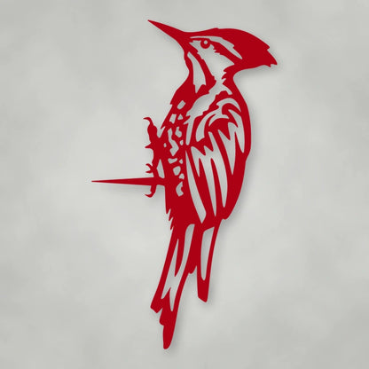 Woodpecker Metal Tree Sign shown in Gloss Red powder coat finish.