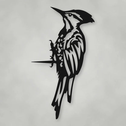 Woodpecker Metal Tree Sign shown in Matte Black powder coat finish.