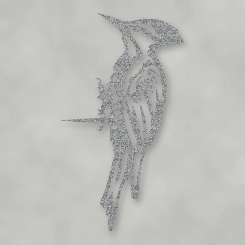 Woodpecker Metal Tree Sign Raw Steel / Rust animated finish preview Shopify Ready.