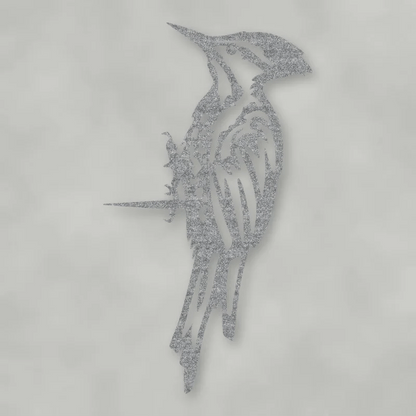 Woodpecker Metal Tree Sign Raw Steel / Rust animated finish preview Shopify Ready.