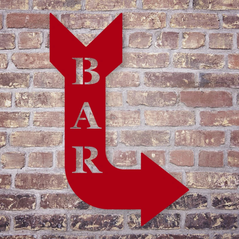 Bar Arrow Metal Sign shown in Gloss Red powder coat finish.