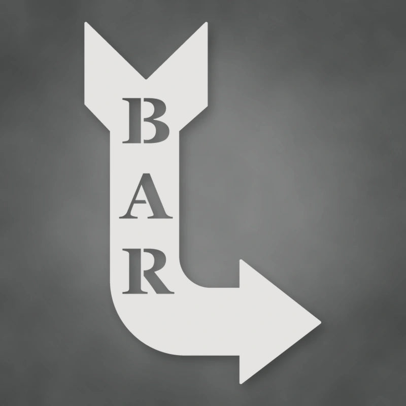 Bar Arrow Metal Sign shown in Gloss White powder coat finish.