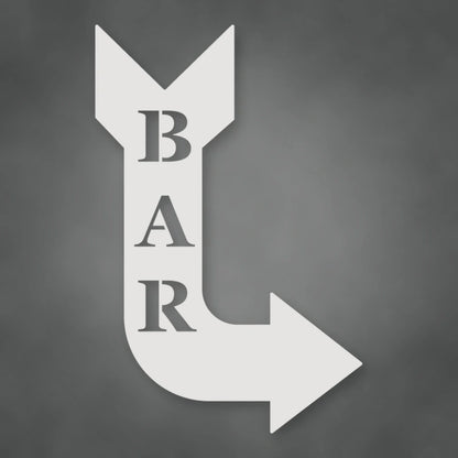 Bar Arrow Metal Sign shown in Gloss White powder coat finish.