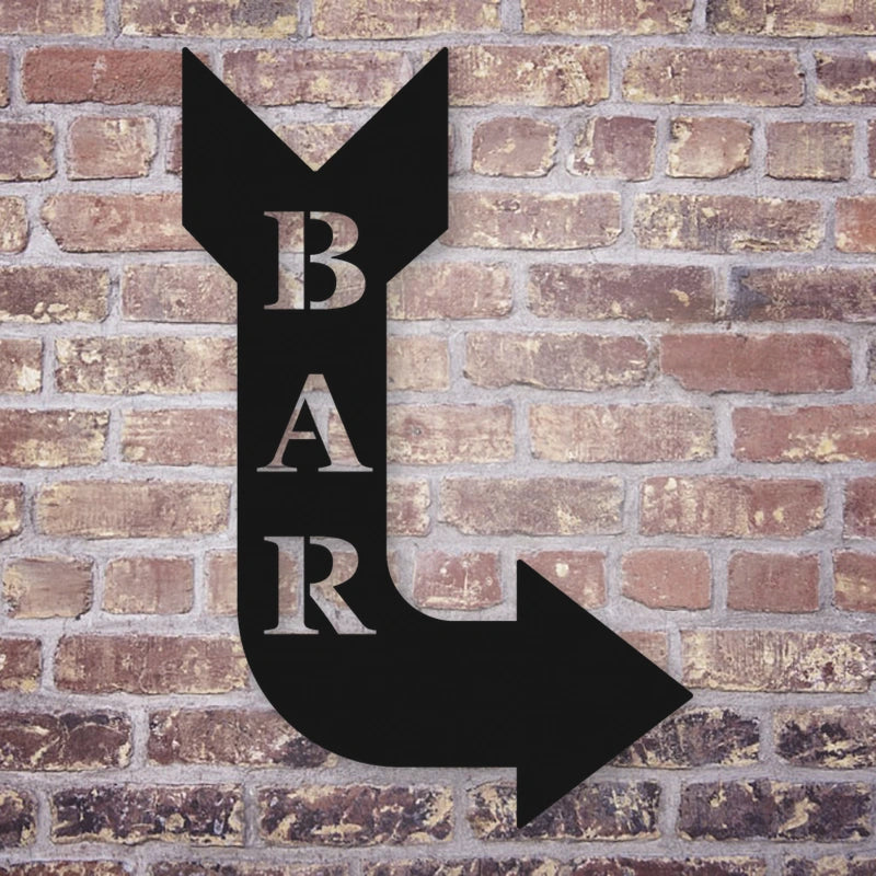 Bar Arrow Metal Sign shown in Matte Black powder coat finish.