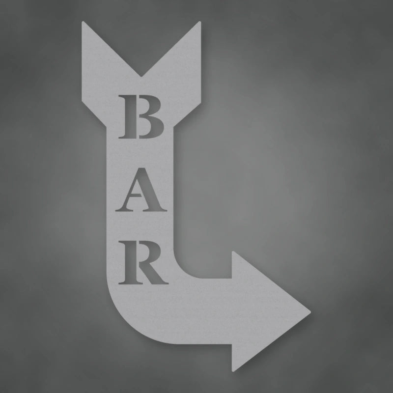 Bar Arrow Metal Sign shown in Metallic Silver powder coat finish.