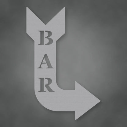 Bar Arrow Metal Sign shown in Metallic Silver powder coat finish.