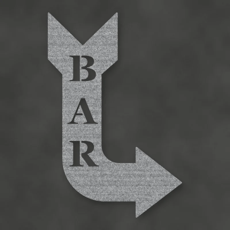 Bar Arrow Metal Sign Raw Steel / Rust animated finish preview Shopify Ready.