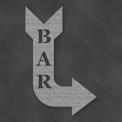 Bar Arrow Metal Sign Raw Steel / Rust animated finish preview Shopify Ready.
