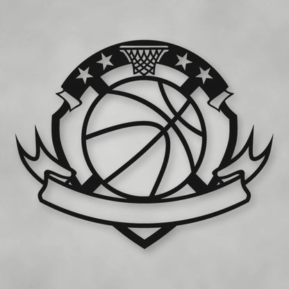 Personalized Basketball Sign shown in Matte Black powder coat finish.