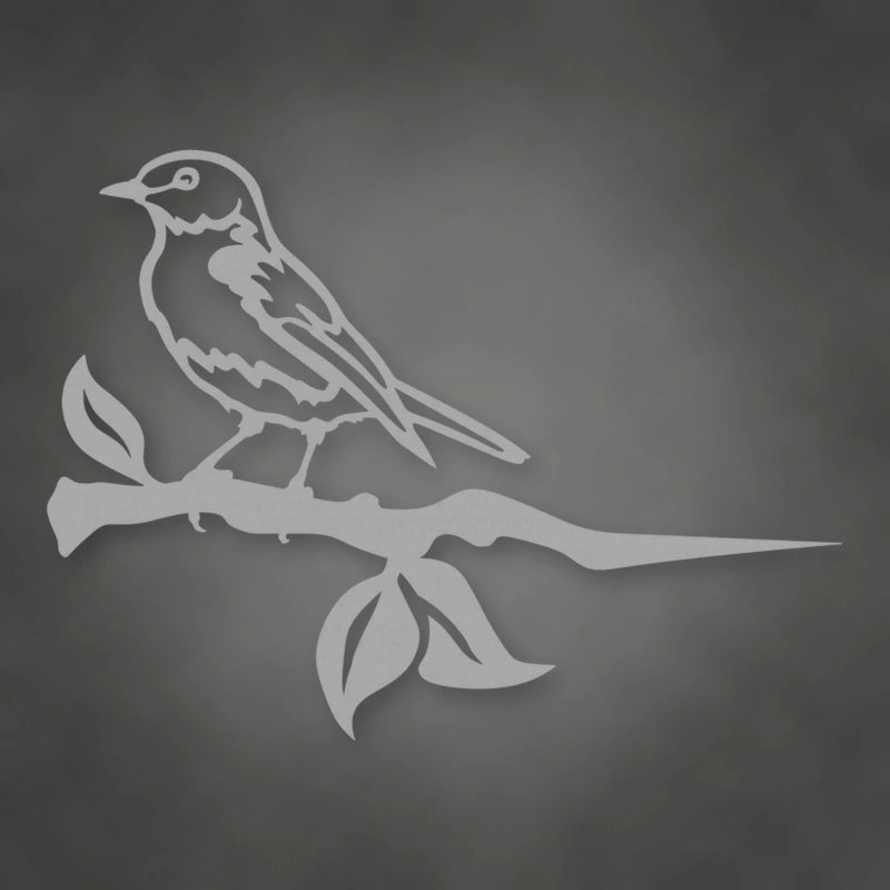 Bluebird Metal Bird Tree Sign shown in Metallic Silver powder coat finish.