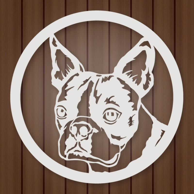 Boston Terrier Dog Silhouette Metal Sign shown in Gloss White powder coat finish.