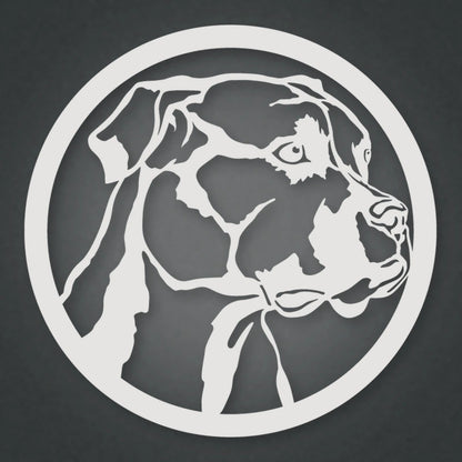 Boxer Dog Silhouette Metal Sign shown in Gloss White powder coat finish.