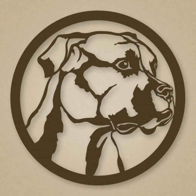 Boxer Dog Silhouette Metal Sign shown in Metallic Bronze powder coat finish.