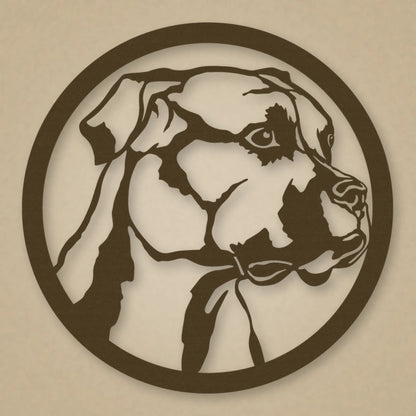 Boxer Dog Silhouette Metal Sign shown in Metallic Bronze powder coat finish.
