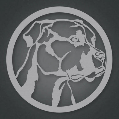 Boxer Dog Silhouette Metal Sign shown in Metallic Silver powder coat finish.