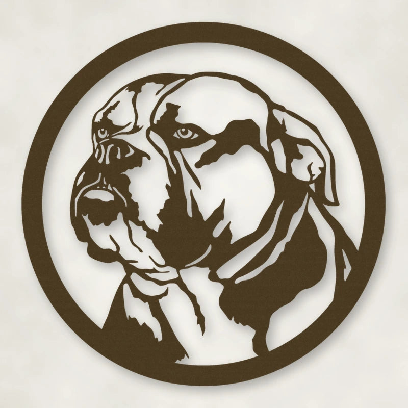 English Bulldog Silhouette Metal Sign shown in Metallic Bronze powder coat finish.