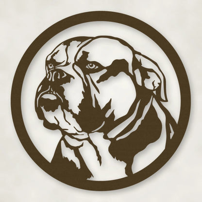 English Bulldog Silhouette Metal Sign shown in Metallic Bronze powder coat finish.