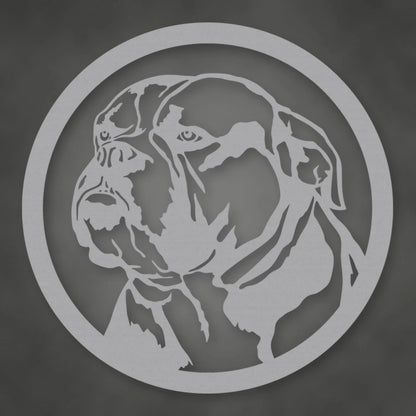 English Bulldog Silhouette Metal Sign shown in Metallic Silver powder coat finish.