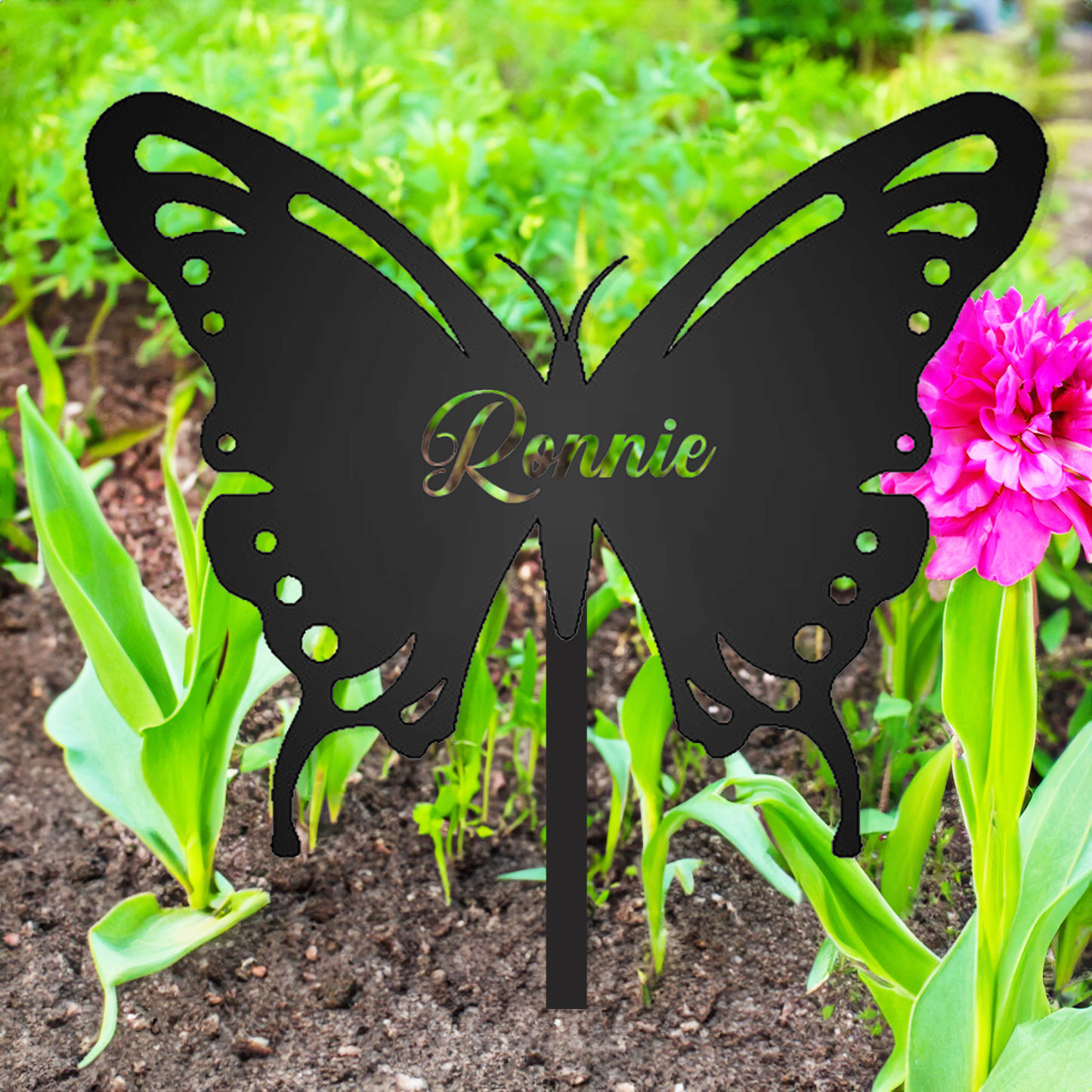 Butterfly with Personalized Name Metal Yard Sign with Stakes