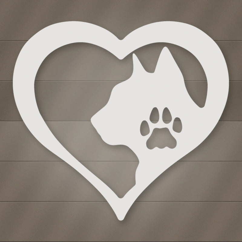 Cat Love Heart Metal Sign shown in Gloss White powder coat finish.