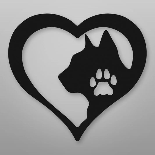 Cat Love Heart Metal Sign shown in Matte Black powder coat finish.