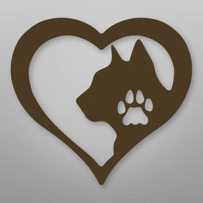 Cat Love Heart Metal Sign shown in Metallic Bronze powder coat finish.