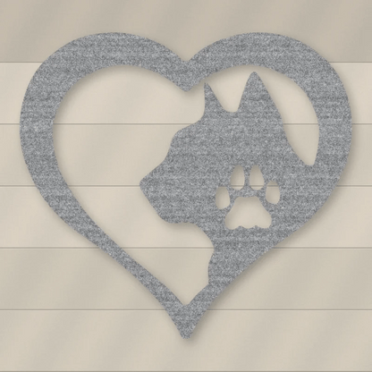 Cat Love Heart Metal Sign Raw Steel / Rust animated finish preview Shopify Ready.