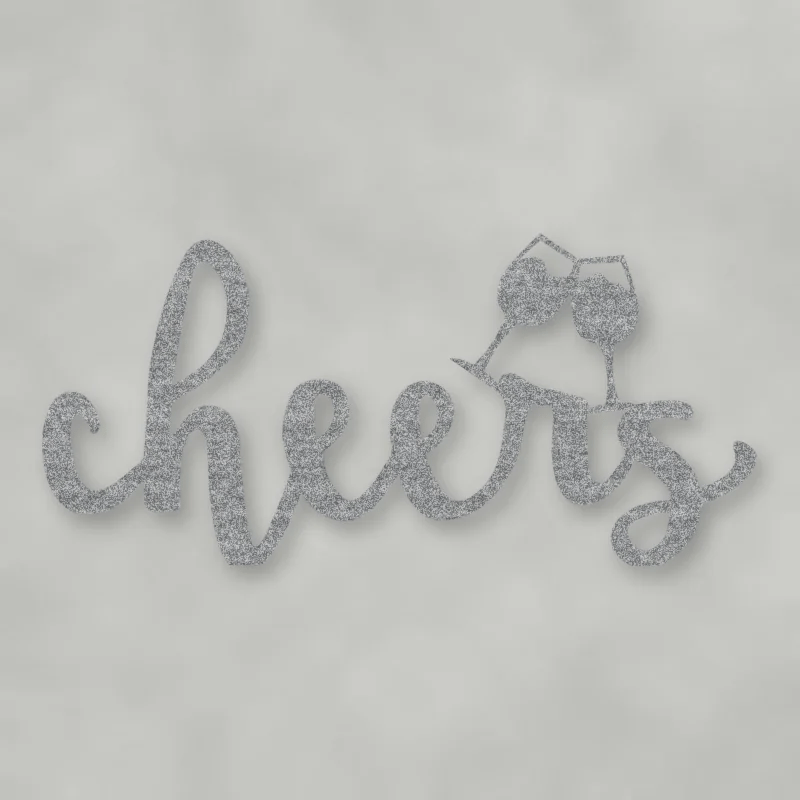 Cheers Script With Glasses Metal Sign Raw Steel / Rust animated finish preview Shopify Ready.