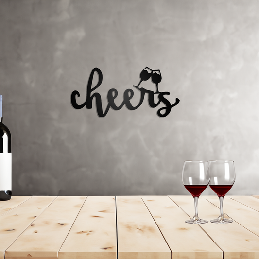 Cheers Script with Glasses Metal Sign