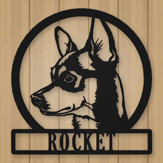 Chihuahua Dog Silhouette Personalized Name Metal Sign shown in Matte Black powder coat finish.