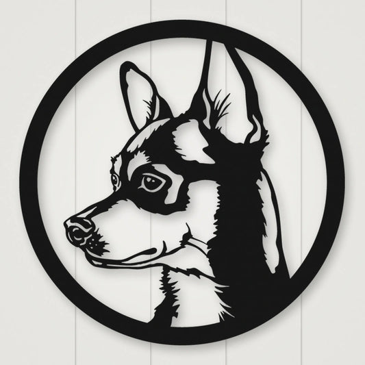 Chihuahua Dog Silhouette Metal Sign shown in Matte Black powder coat finish.