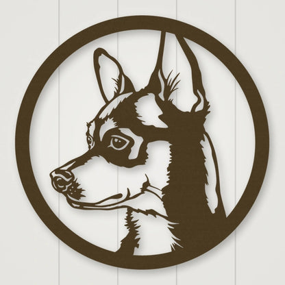 Chihuahua Dog Silhouette Metal Sign shown in Metallic Bronze powder coat finish.