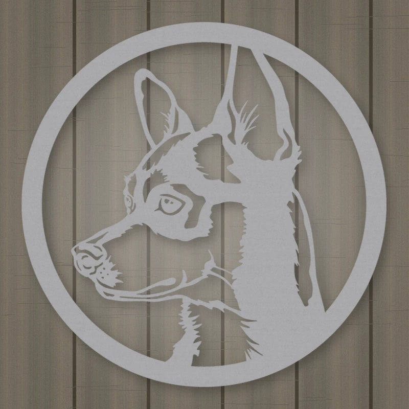 Chihuahua Dog Silhouette Metal Sign shown in Metallic Silver powder coat finish.