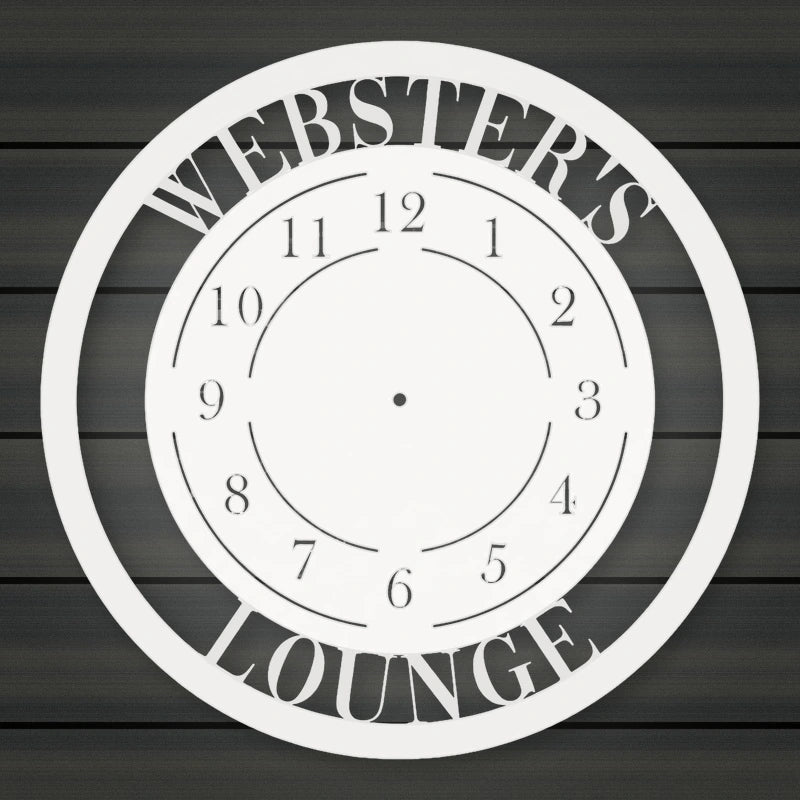 Modern Design Personalized Metal Wall Clock shown in Gloss White powder coat finish.