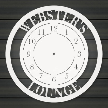 Modern Design Personalized Metal Wall Clock shown in Gloss White powder coat finish.
