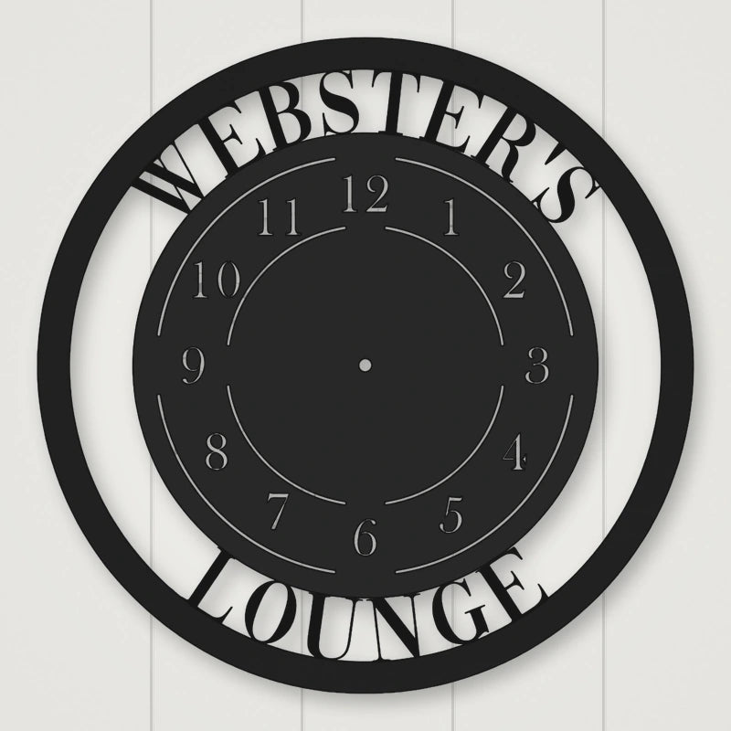 Modern Design Personalized Metal Wall Clock shown in Matte Black powder coat finish.