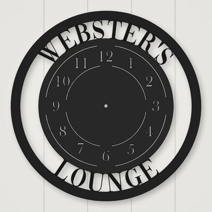 Modern Design Personalized Metal Wall Clock shown in Matte Black powder coat finish.