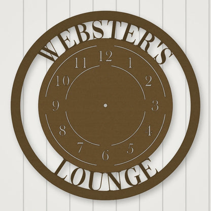 Modern Design Personalized Metal Wall Clock shown in Metallic Bronze powder coat finish.