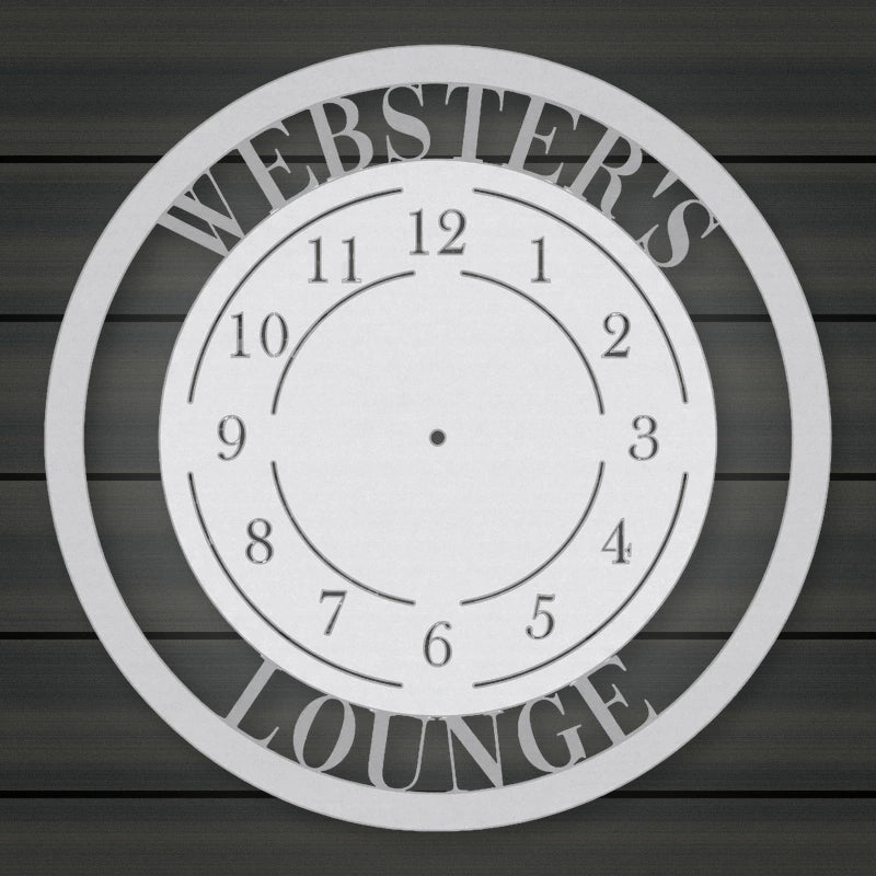 Modern Design Personalized Metal Wall Clock shown in Metallic Silver powder coat finish.